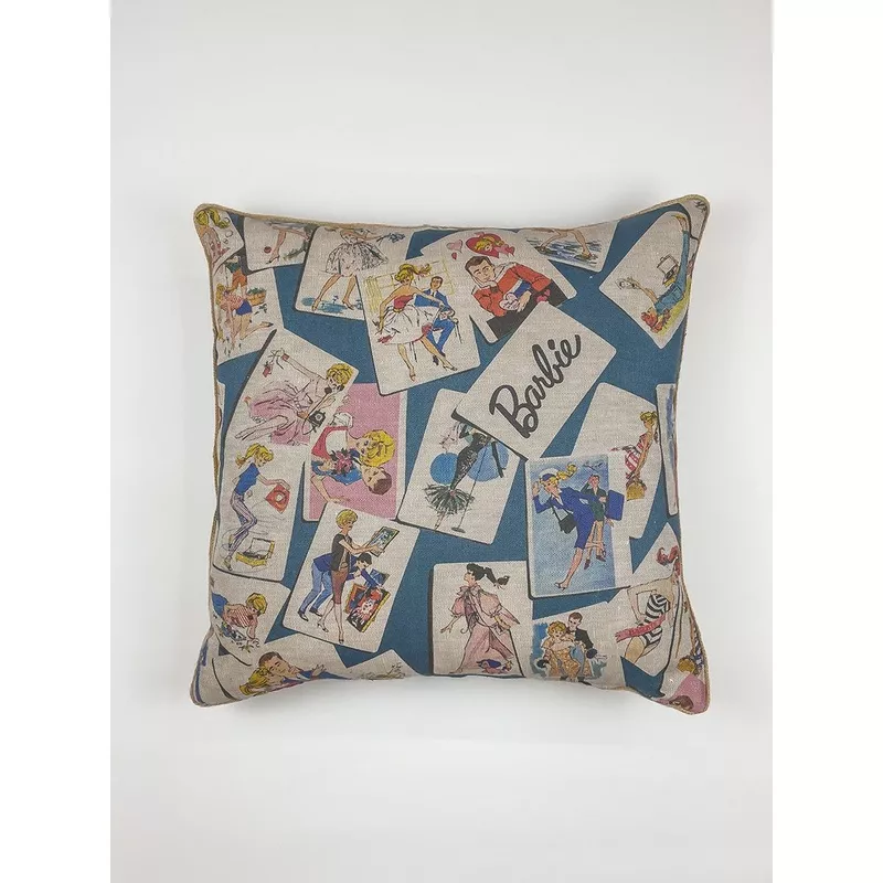 ‘Barbie Trading Cards’ Throw Pillow – Cadet Blue