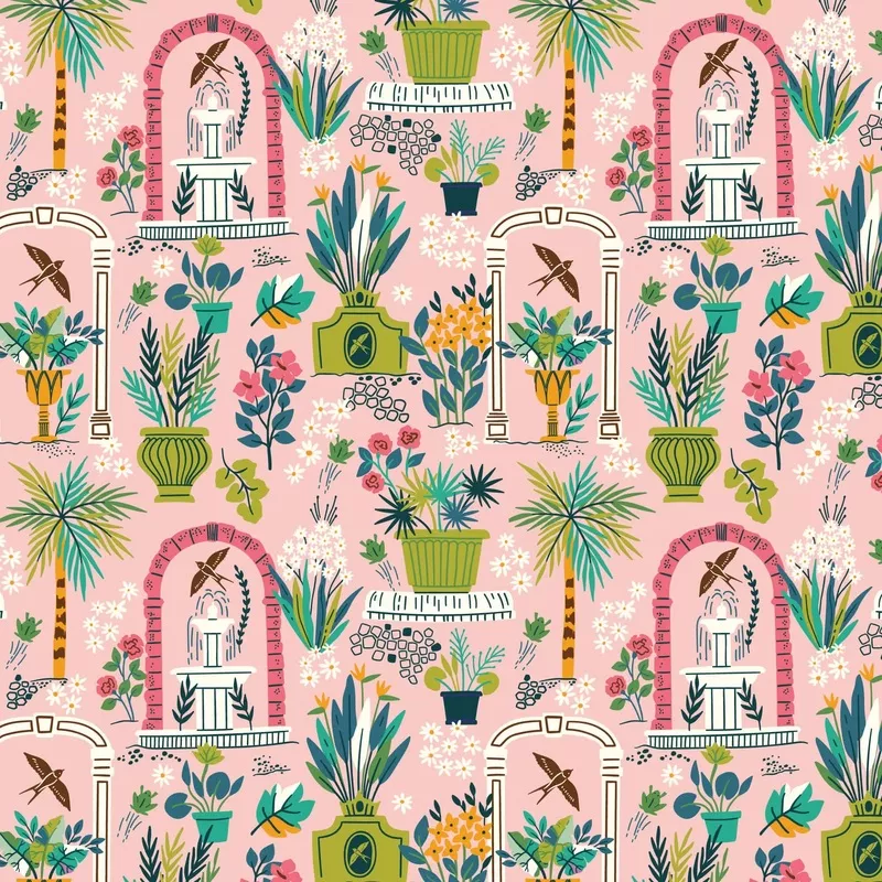 Bohemian Paradise – Garden – Pink 44″ / 45″ Fabric Per Yard