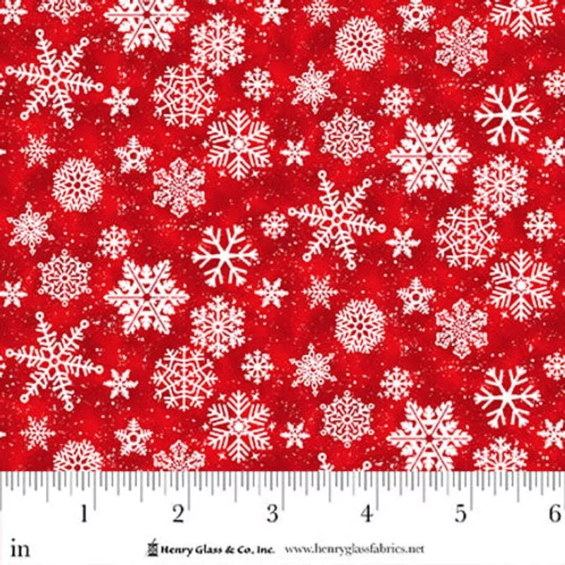 Fabric Henry Glass Red Snowflakes Snow Crew Flannel by the Quarter Yard 1288-88