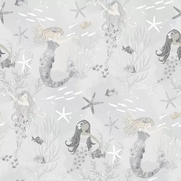 Galerie Wallcoverings Tiny Tots 2 Mermaids Galerie WallcoveringsSilver Grey - G78389