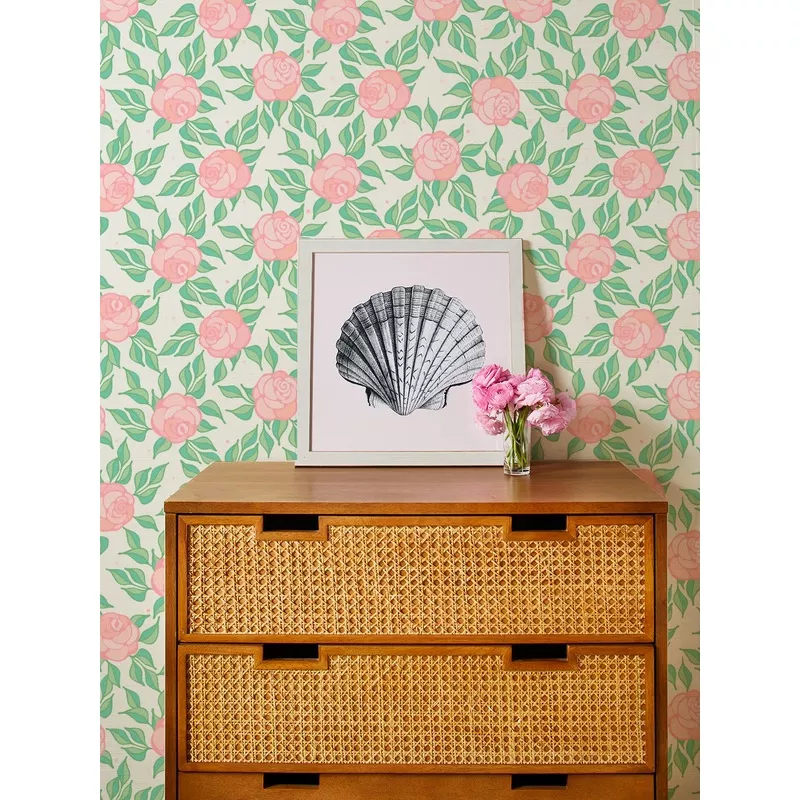 ‘Groovy Floral’ Grasscloth Wallpaper by Barbie – Ballet Slipper