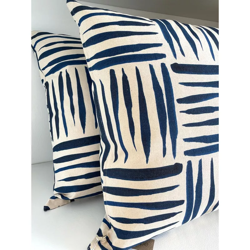 ‘Watercolor Weave Small’ Throw Pillow – Blue on Raw Canvas