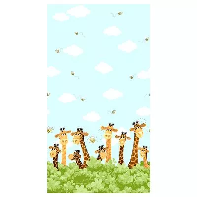 Zoe the Giraffe Aqua Border Fabric